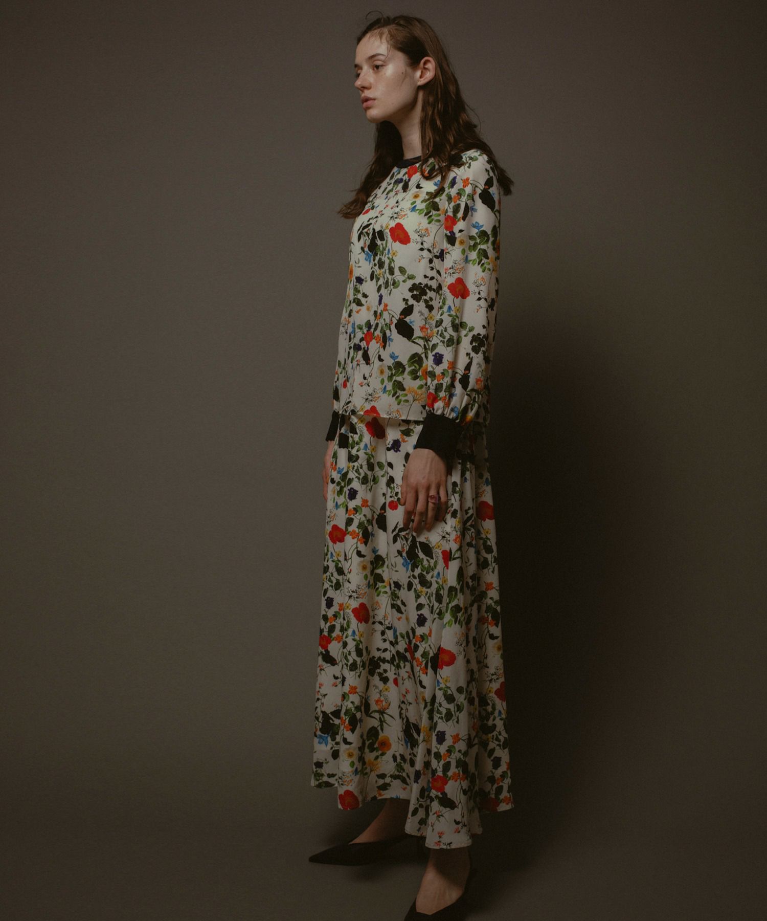 ボタニカル柄ロングスカート【手洗い可能】*オフホワイト*＜NMS-LS19  