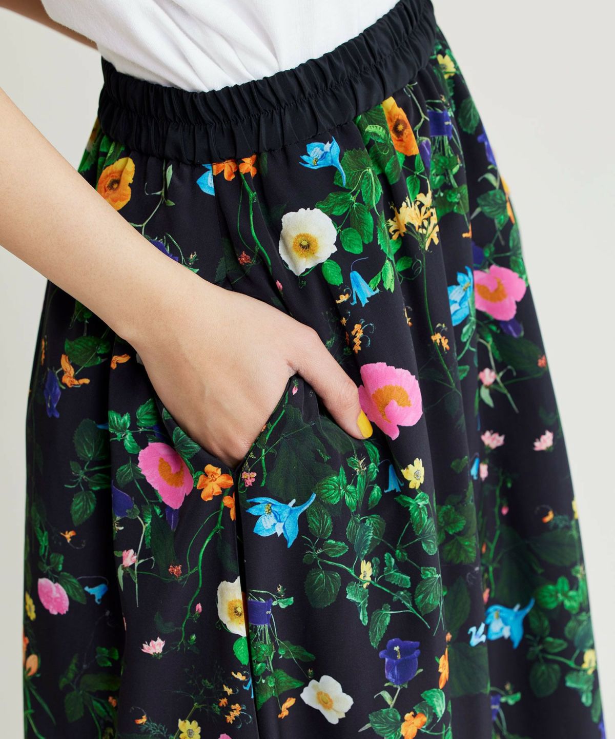 ノイズメーカー　ボカシボタニカル柄シアーロングスカート（ホワイト×ホワイト）３６ 接触冷感》ボタニカル柄ロングスカート【手洗い可能】*オフ