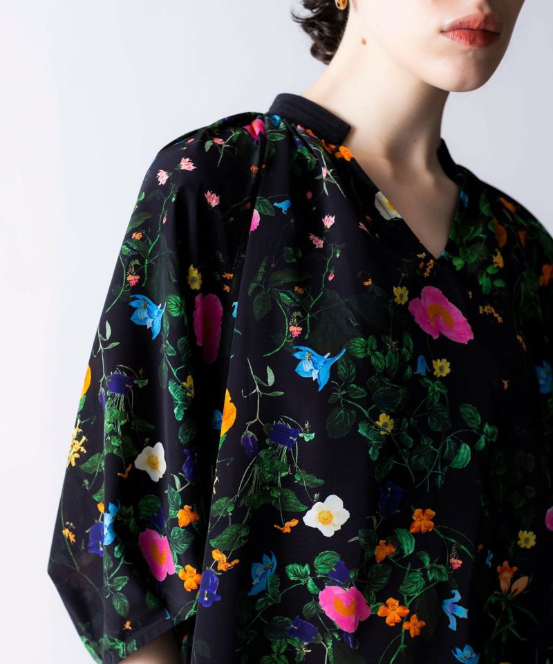 【追加⑨】ボタニカル柄ボリューム袖プルオーバー*ブラック*【手洗い可能】＜NMS2-LBL13＞