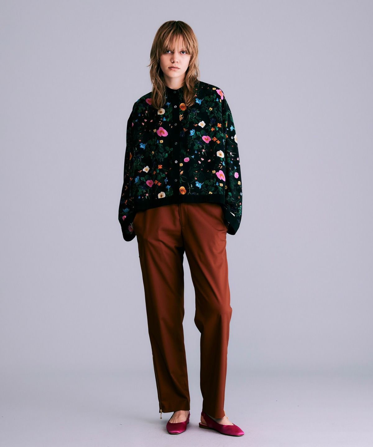 追加⑦】ボタニカル柄オーバーサイズシャツ*ブラック*＜NMS1-LBL15