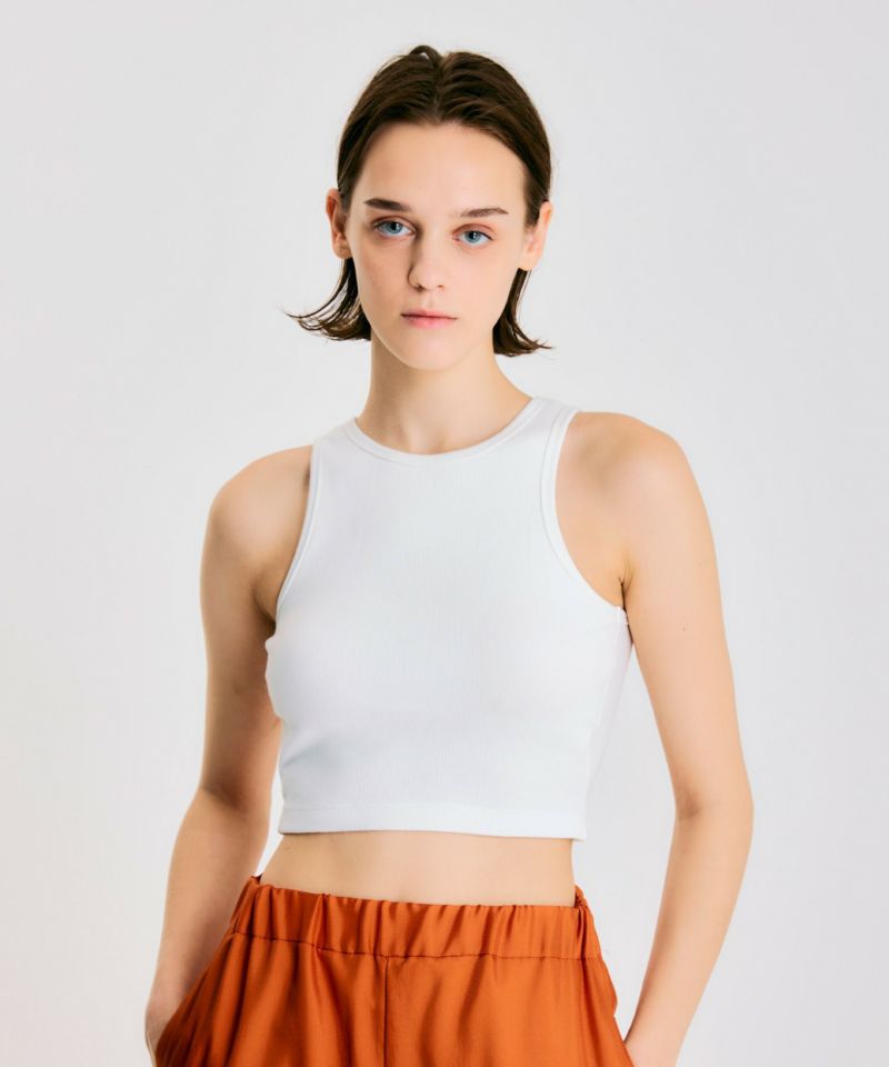 美品　完売品　TMG スタンドカラー ノースリーブ トップスA ホワイト セール】Ⅴネッククロップドノースリーブニットトップ（その他