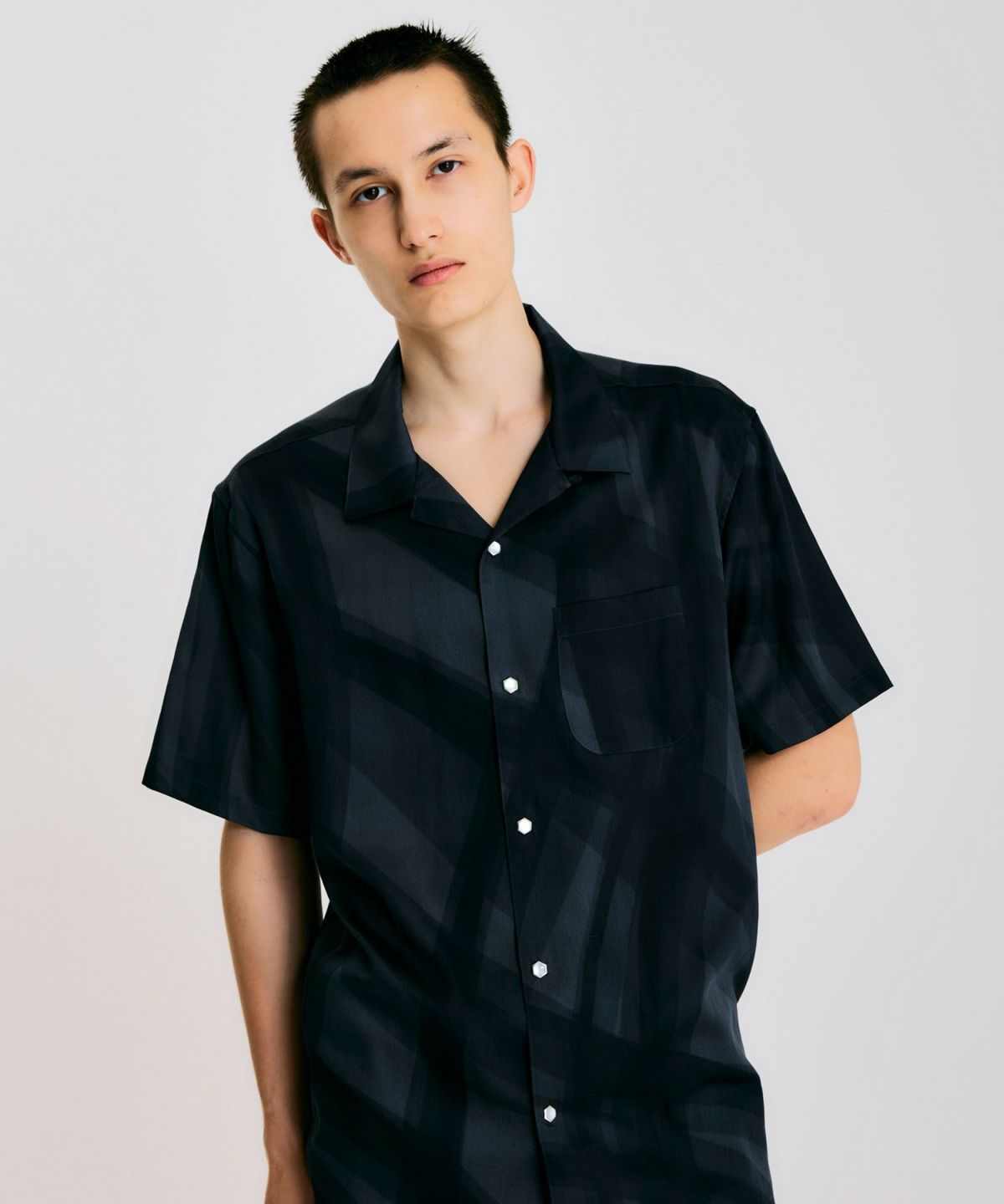【wanyanmau 】OXFORDシャツロンパース　ブラックS 15139_M23100072-CLR000021-10-