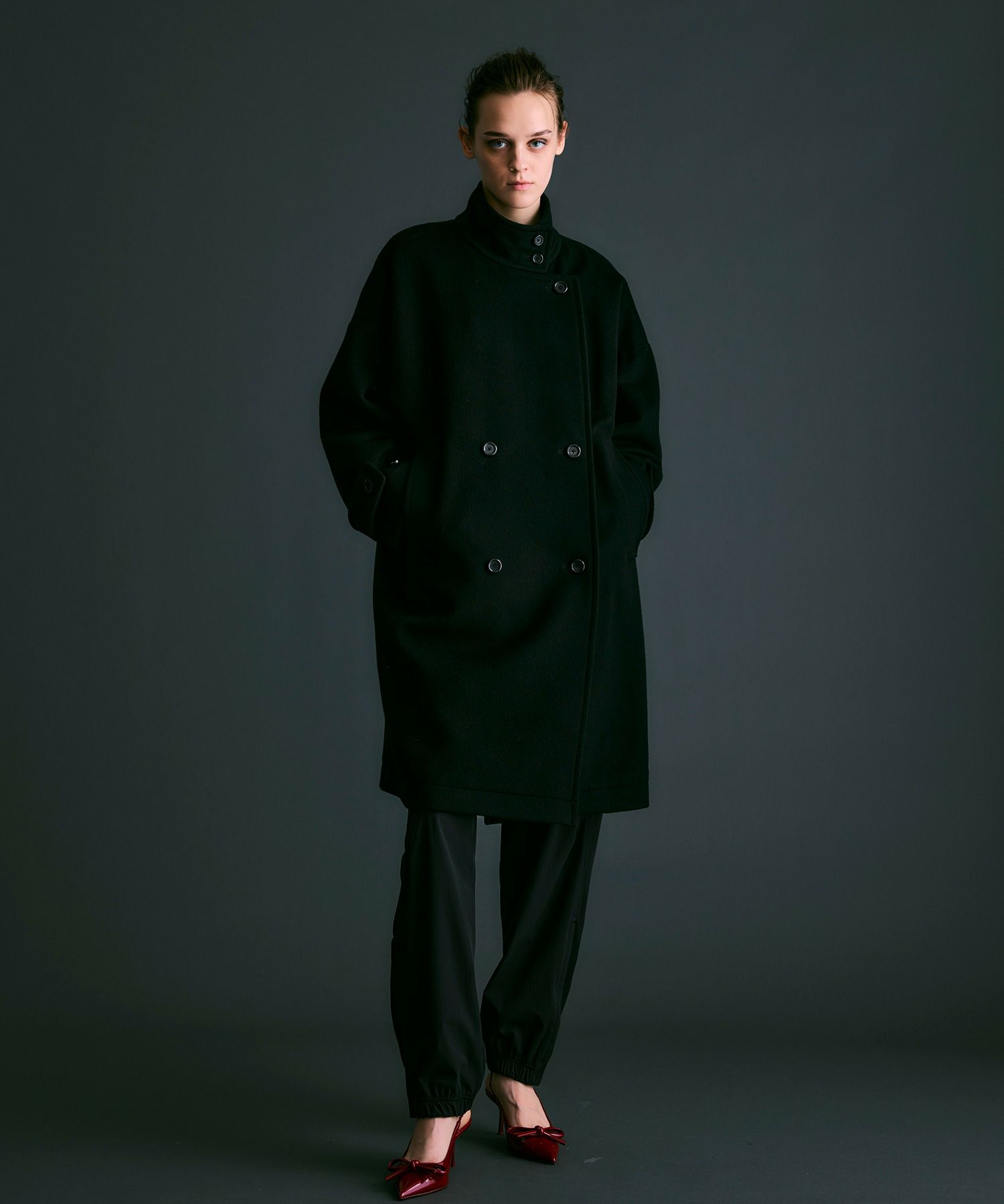 エクセレントビーバー オーバーサイズステンカラーコート*ブラック