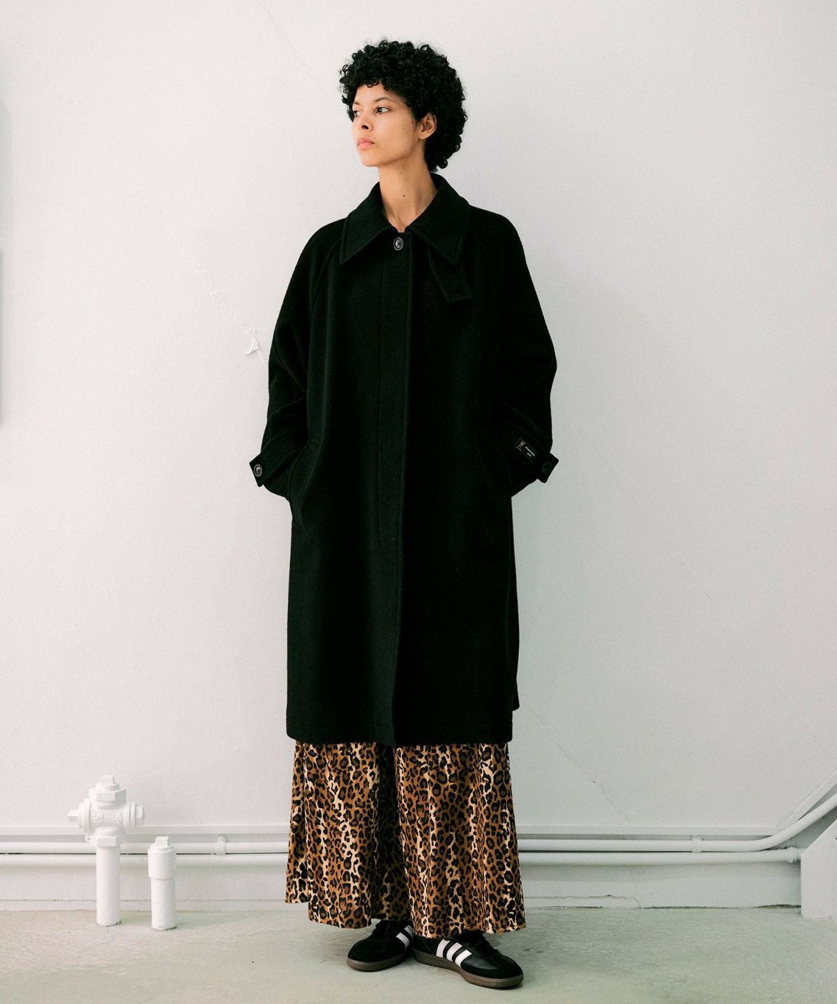 エクセレントビーバー オーバーサイズステンカラーコート*ブラック