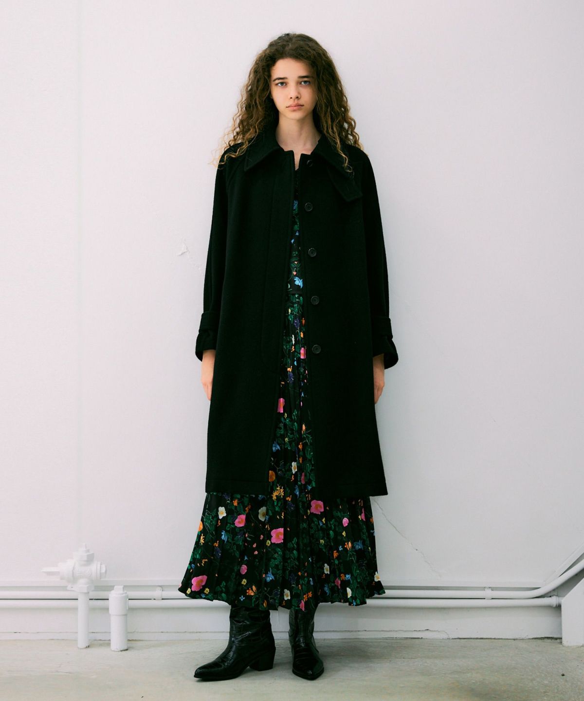 エクセレントビーバー オーバーサイズステンカラーコート*ブラック