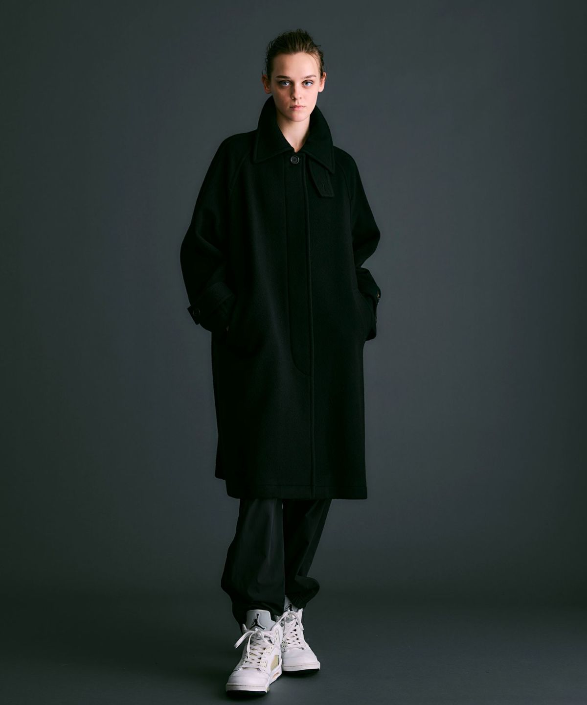 エクセレントビーバー オーバーサイズステンカラーコート*ブラック