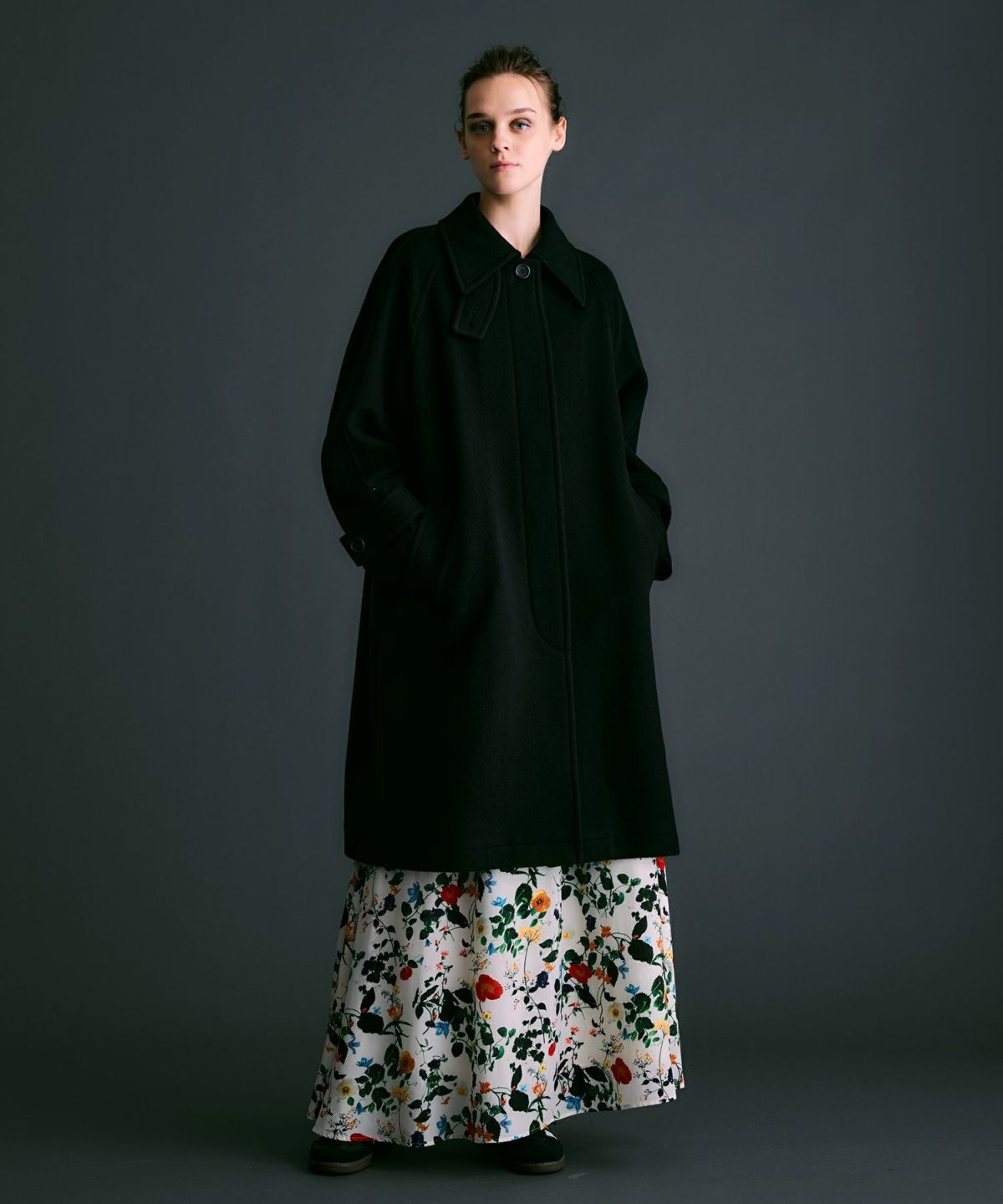 エクセレントビーバー オーバーサイズステンカラーコート*ブラック