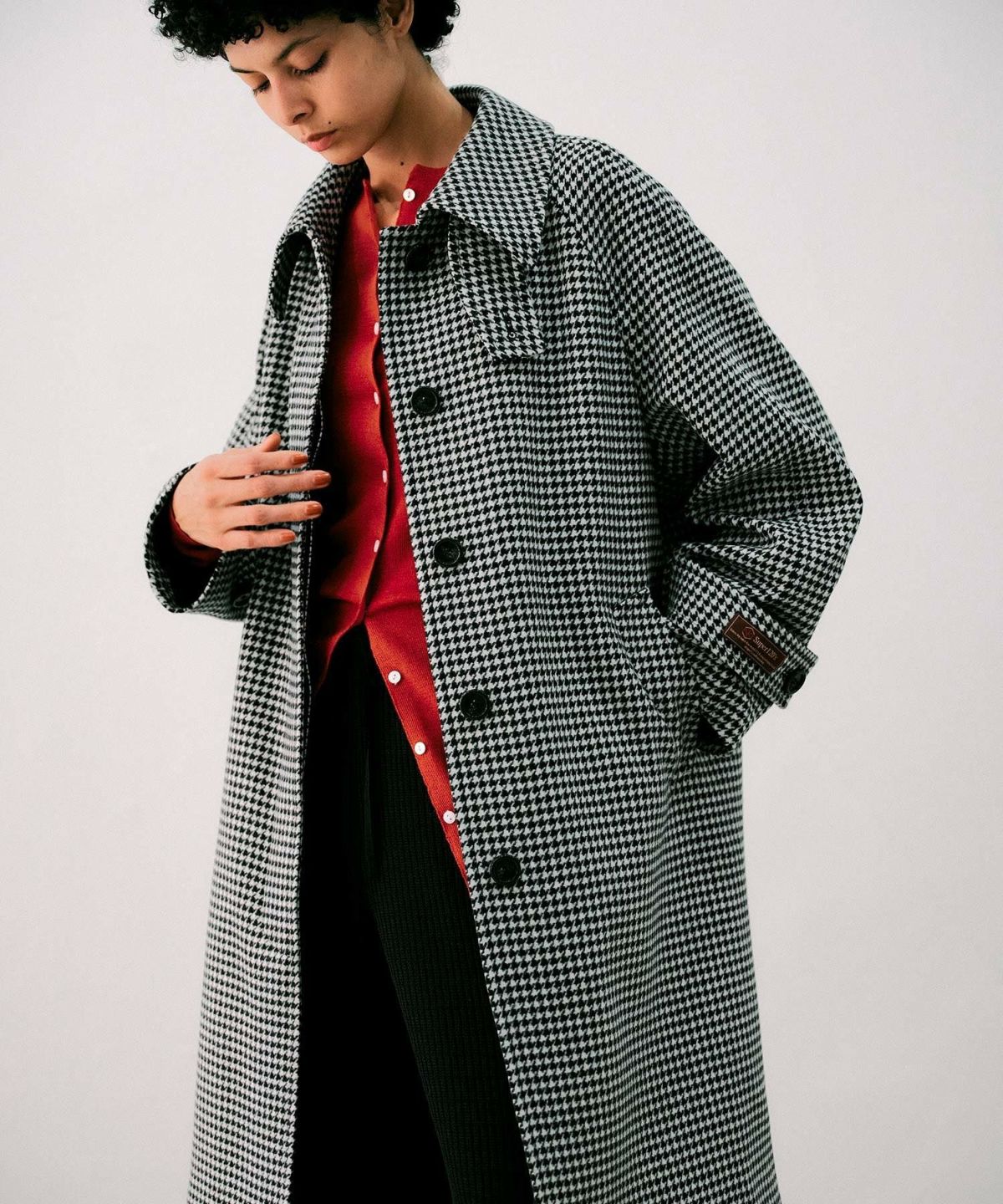 super120's千鳥オーバーサイズステンカラーコート*ブラック