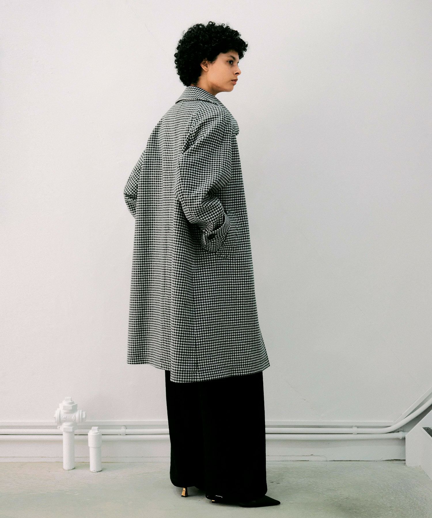 super120's千鳥オーバーサイズステンカラーコート*ブラック*＜NMA4