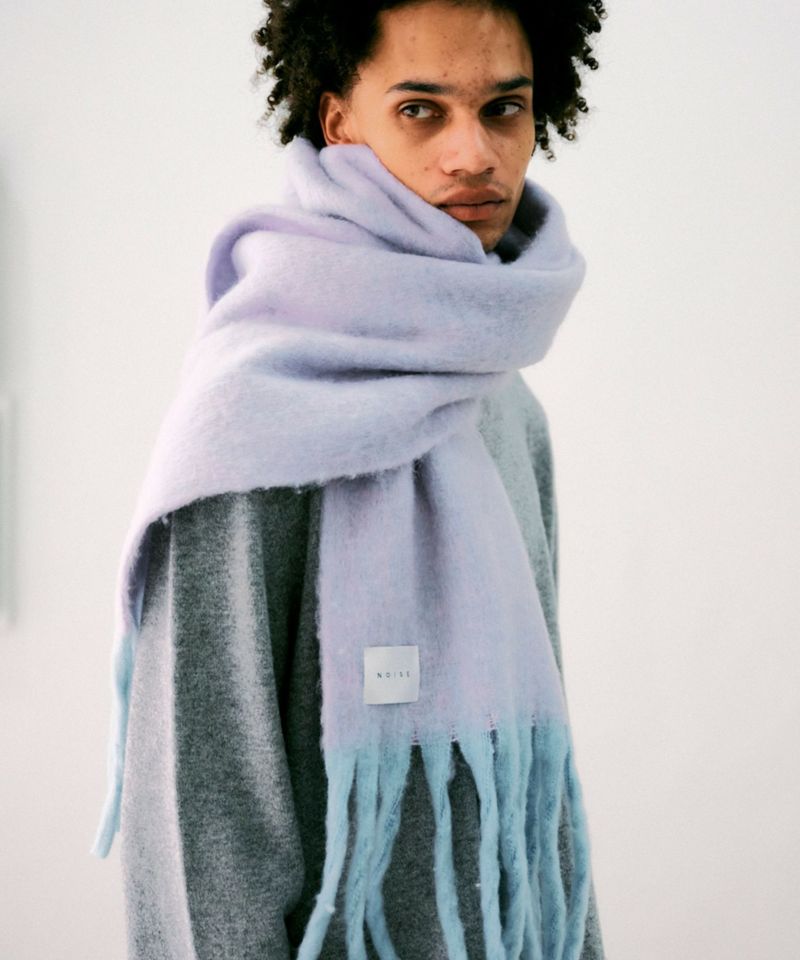 MEN】バイカラーボリュームフリンジマフラー*パープル×ブルー*＜NMA