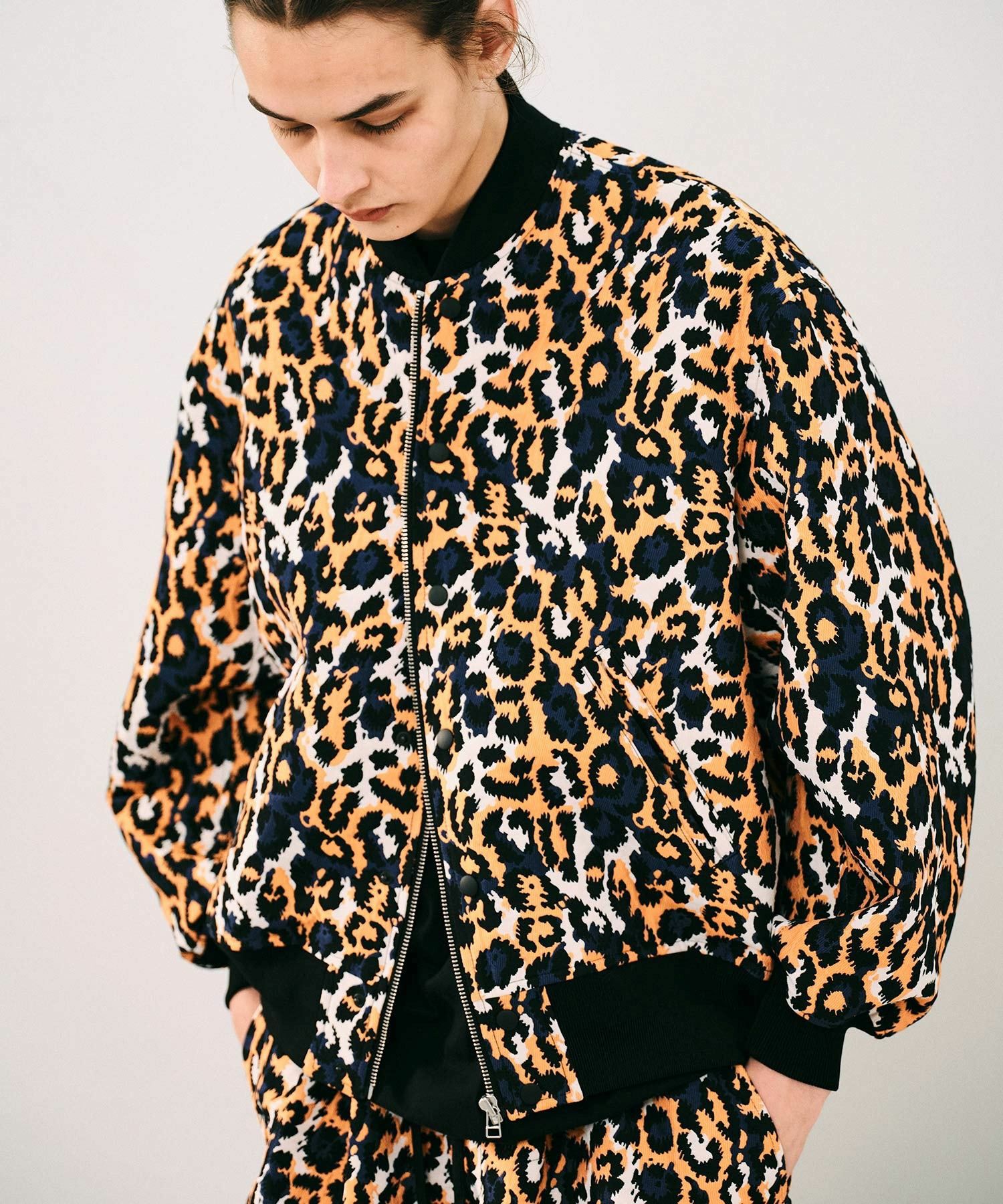MEN】レオパードジャガード織オーバーサイズブルゾン*オレンジ×ブルー