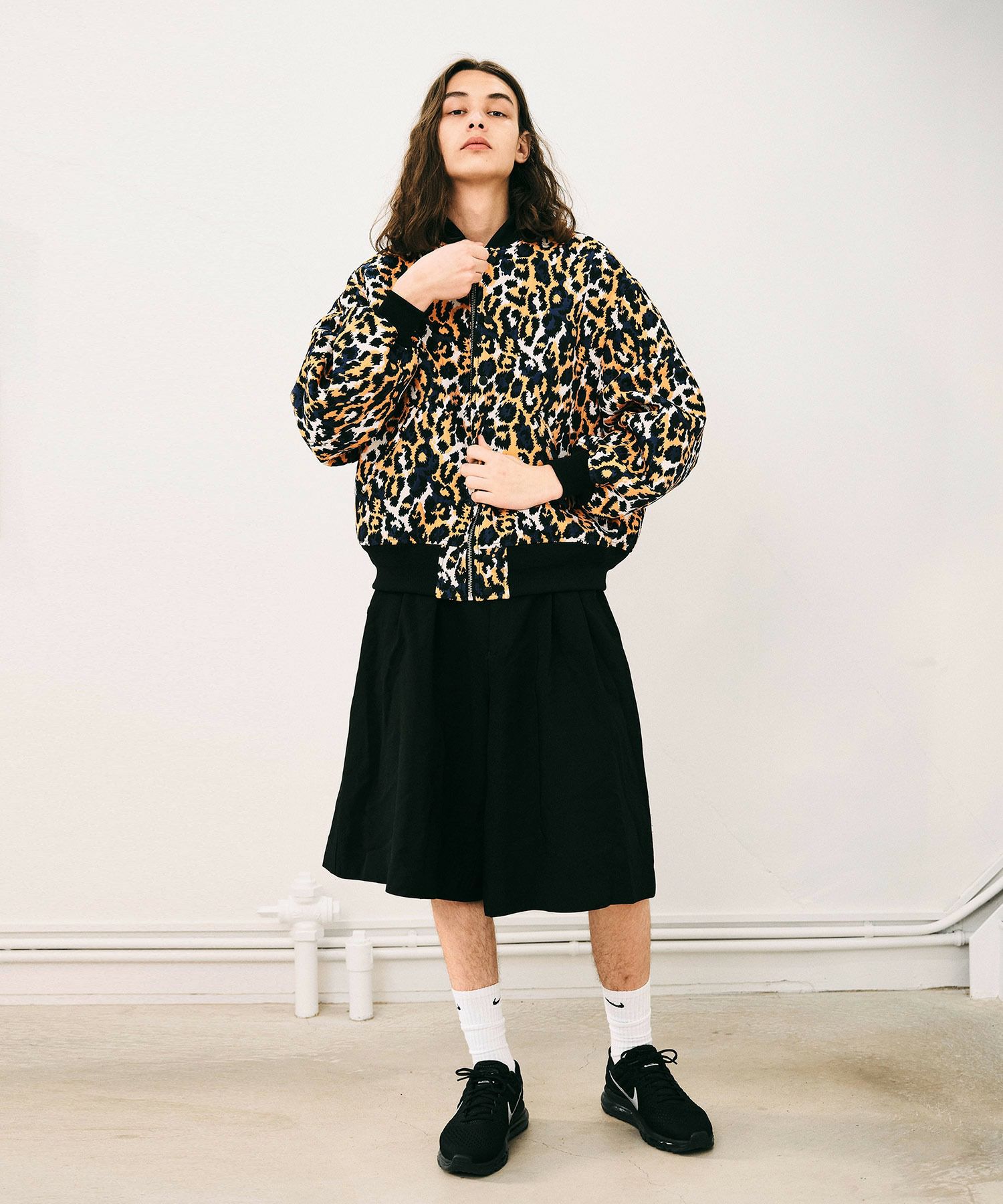 MEN】レオパードジャガード織オーバーサイズブルゾン*オレンジ×ブルー